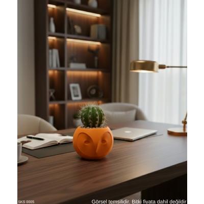 turuncu Baykuş Figürlü Mini Dekoratif Saksı 6 Cm Masaüstü Ofis Dekoru