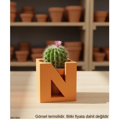Turuncu Harf Şeklinde Mini Dekoratif Saksı – Kişiye Özel Baş Harf Tasarım – Masaüstü & Ofis Dekoru