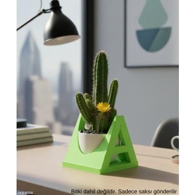 Yeşil A Harf Şeklinde Mini Dekoratif Saksı İsmine Özel Baş Harf Tasarım 7,5 Cm Masa Üstü Ofis Dekoru