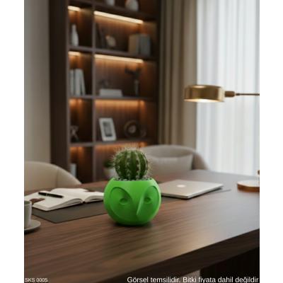 Yeşil Baykuş Figürlü Mini Dekoratif Saksı 6 Cm Masaüstü Ofis Dekoru