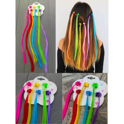 6 Lı Mandal Tokalı Rainbow Renkli Saç Tüyü Takma Postiş Saç Mandal