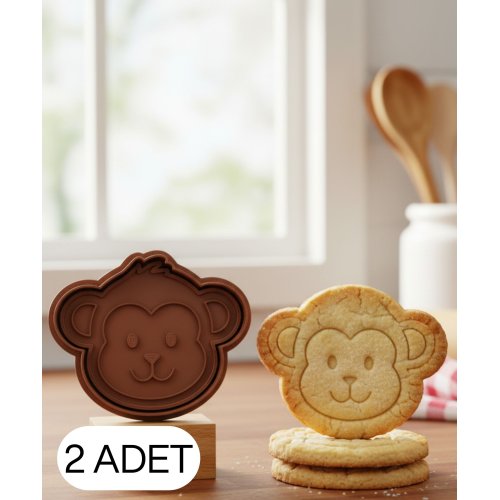 2Li Gülümseyen Maymun Yüzü Kurabiye Kalıbı Çift Parça Hamur Kesici Şeker ve Oyun Hamuru İçin