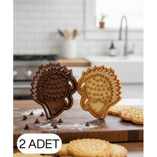 2Li Sevimli Kirpi Figürlü Kurabiye Kalıbı Hamur Kesici Şeker ve Oyun Hamuru İçin İki Parça Kalıp