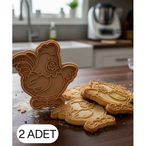 2Li Sevimli Tavuk Şekillendirici Kalıp Kurabiye Hamur Kesici Oyun ve Şeker Hamuru Seti