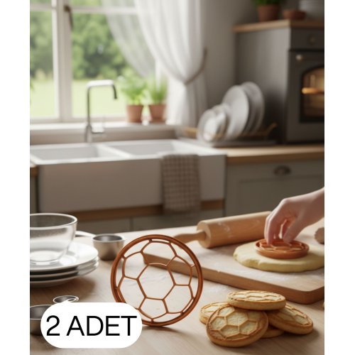 2Li Top Desenli Yuvarlak Kurabiye Kalıbı Hamur Kesici Şeker ve Oyun Hamuru İçin 6.5 cm