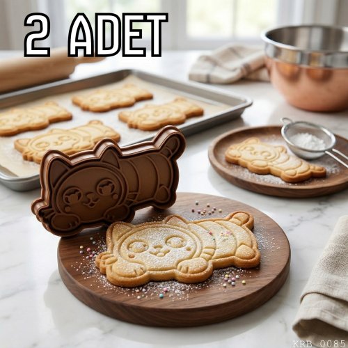 2Li Yatan Sevimli Kedi Hamur Şekillendirici Kurabiye Kalıbı Oyun Hamuru Kalıbı 7 cm