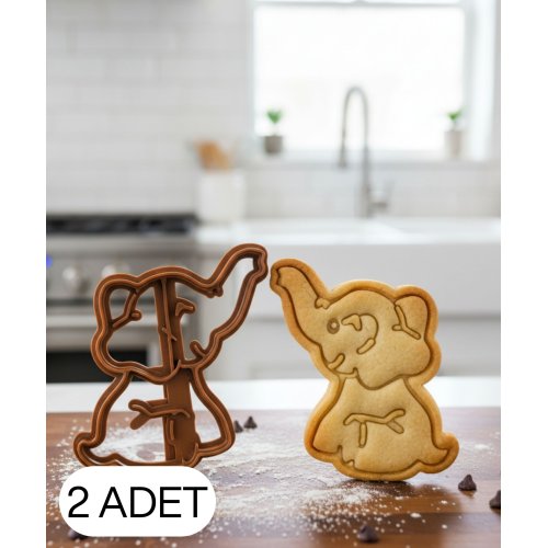 2Li Yavru Fil Figürlü Kurabiye Kalıbı ve Hamur Kesici Şeker ve Oyun Hamuru İçin Tek Parça Kalıp