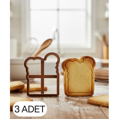 3Lü Ekmek Şeklinde Kurabiye Kalıbı Hamur Kesici Şeker ve Oyun Hamuru İçin Tek Parça Kalıp