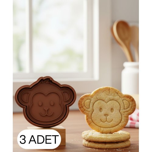 3Lü Gülümseyen Maymun Yüzü Kurabiye Kalıbı Çift Parça Hamur Kesici Şeker ve Oyun Hamuru İçin