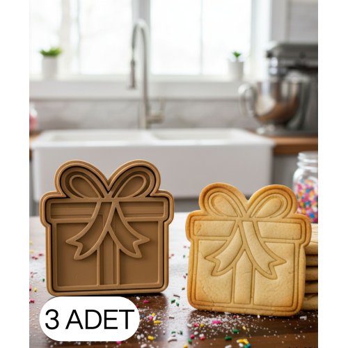 3Lü Hediye Kutusu Gift Box Şekillendirici Kalıp Kurabiye Hamur Kesici Oyun ve Şeker Hamuru Seti