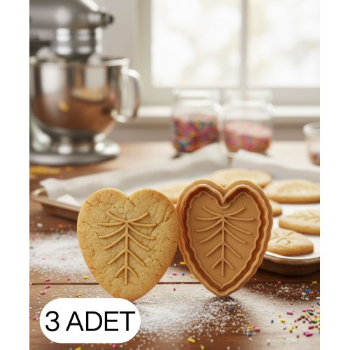 3Lü İnce Damar Kalp Yaprak Şekillendirici Kalıp Kurabiye Hamur Kesici Oyun ve Şeker Hamuru Seti
