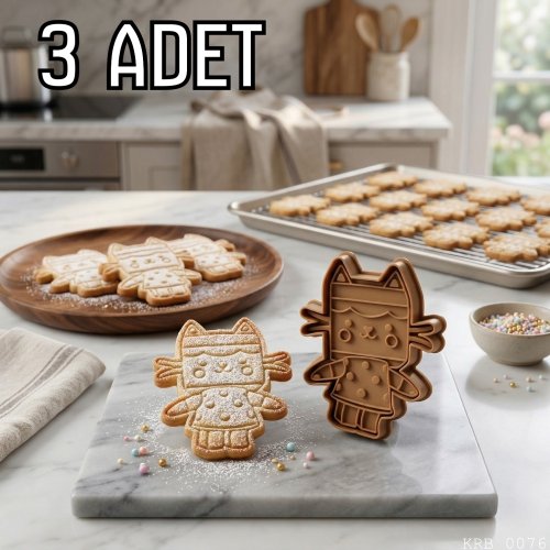 3Lü Kedi Figürlü Hamur Şekillendirici Kurabiye Kalıbı Oyun Hamuru Kalıbı 6 5 cm