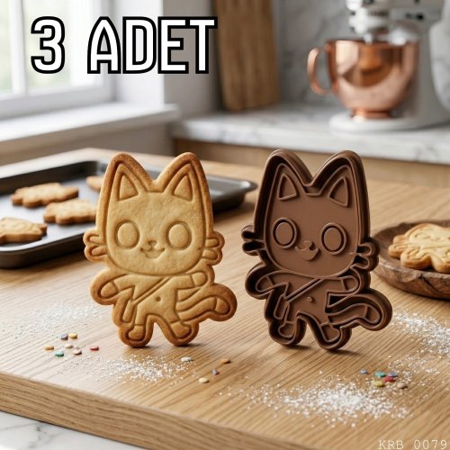 3Lü Sevimli Kahraman Kedi Kurabiye Kalıbı Oyun Hamuru Kalıbı 6 5 cm