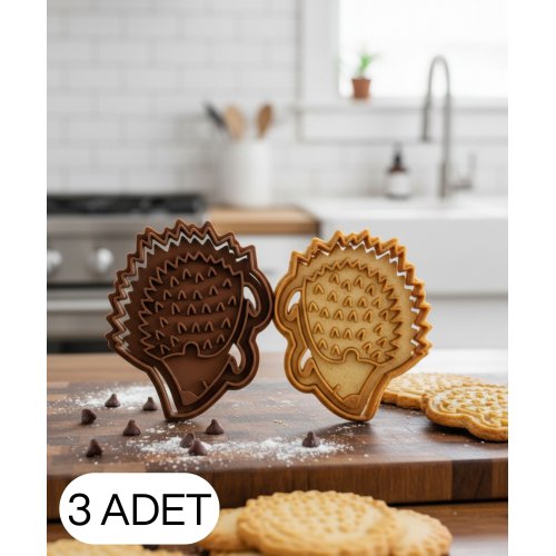 3Lü Sevimli Kirpi Figürlü Kurabiye Kalıbı Hamur Kesici Şeker ve Oyun Hamuru İçin İki Parça Kalıp