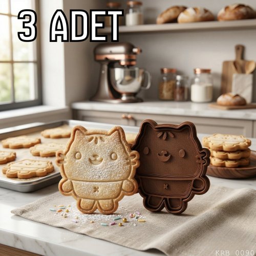 3Lü Tombul Kedi Hamur Şekillendirici Kurabiye Kalıbı Oyun Hamuru Kalıbı 6 5 cm