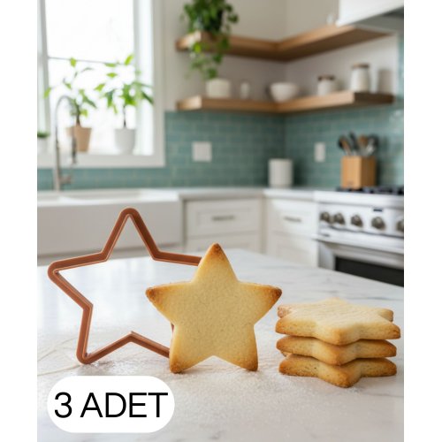 3Lü Yıldız Figürlü Kurabiye Kalıbı ve Hamur Kesici Şeker ve Oyun Hamuru İçin Tek Parça Kalıp