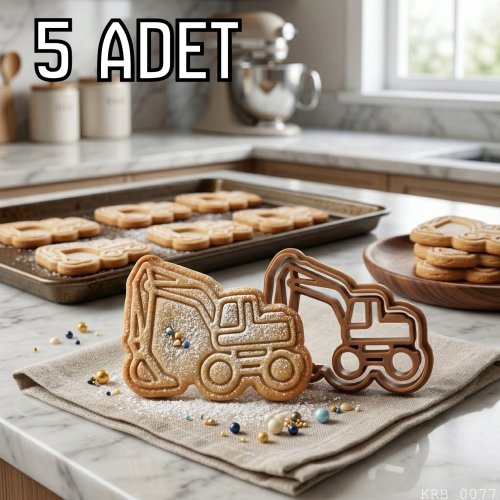 5Li Ekskavatör Figürlü Hamur Şekillendirici Kurabiye Kalıbı Oyun Hamuru Kalıbı 8 cm