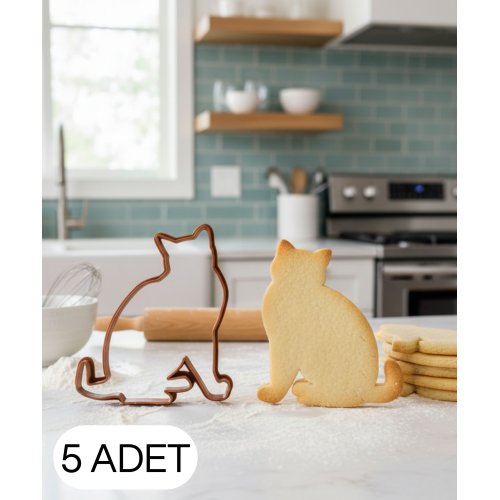 5Li Kedi Figürlü Maxi Boy Kurabiye Kalıbı Hamur Kesici Şeker ve Oyun Hamuru İçin Tek  Parça