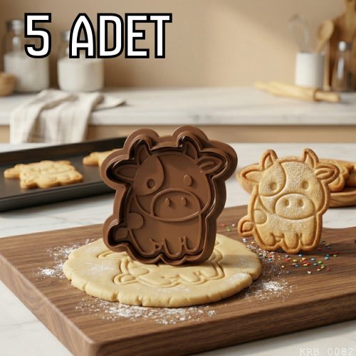 5Li Sevimli İnek Figürlü Hamur Şekillendirici Kurabiye Kalıbı Oyun Hamuru Kalıbı 8 cm