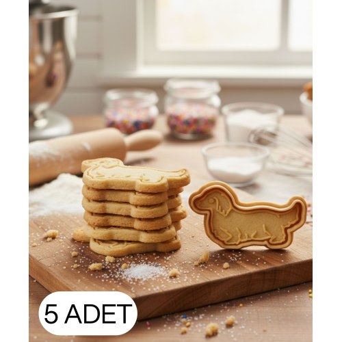 5Li Sevimli Köpek Şekillendirici Kalıp Kurabiye Hamur Kesici Oyun ve Şeker Hamuru Seti