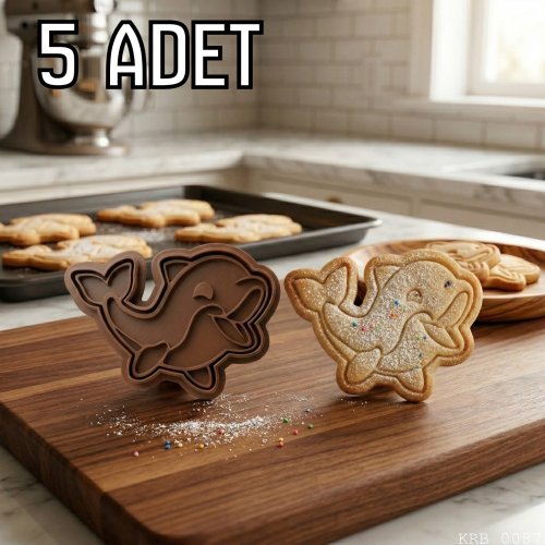 5Li Sevimli Yunus Hamur Şekillendirici Kurabiye Kalıbı Oyun Hamuru Kalıbı 9 cm