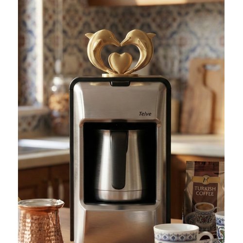 Altın Renk Çift Yunus Kalp Dekor Biblo