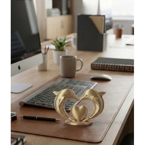 Altın Renk Çift Yunus Kalp Dekor Biblo