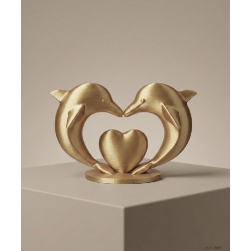 Altın Renk Çift Yunus Kalp Dekor Biblo