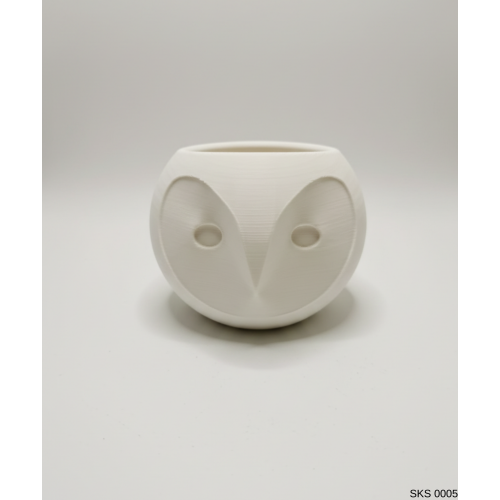 Beyaz Baykuş Figürlü Mini Dekoratif Saksı 6 Cm Masaüstü Ofis Dekoru