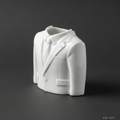 Beyaz Ceket Formlu Kravatlı Dekoratif Kalemlik Masaüstü Plastik Düzenleyici