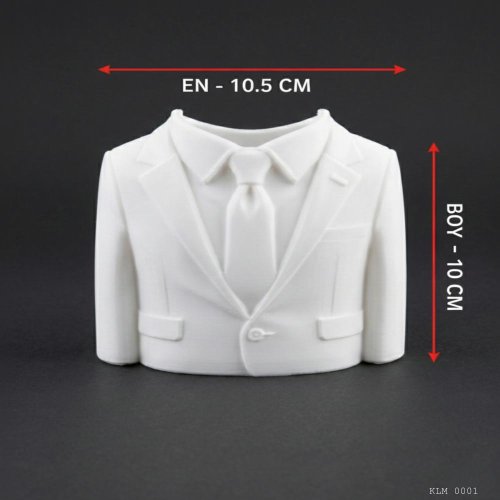 Beyaz Ceket Formlu Kravatlı Makyaj Fırçalığı Masaüstü Kozmetik Düzenleyici