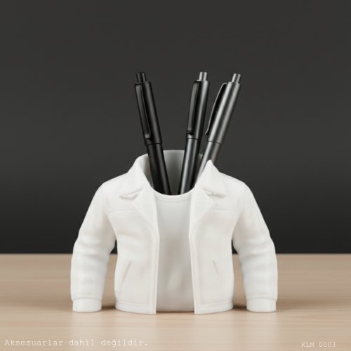 Beyaz Ceket Tasarımlı Kalemlik Masaüstü Plastik Düzenleyici