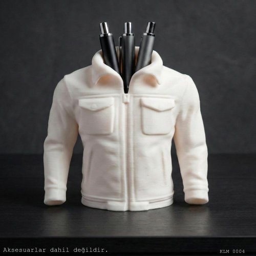 Beyaz Fermuarlı Cepli Deri Ceket Formlu Kalemlik Masaüstü Plastik Düzenleyici