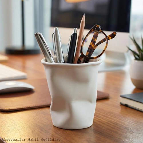 Beyaz Modern Yamuk Formlu Bardak Masaüstü ve Ofis Düzenleyici