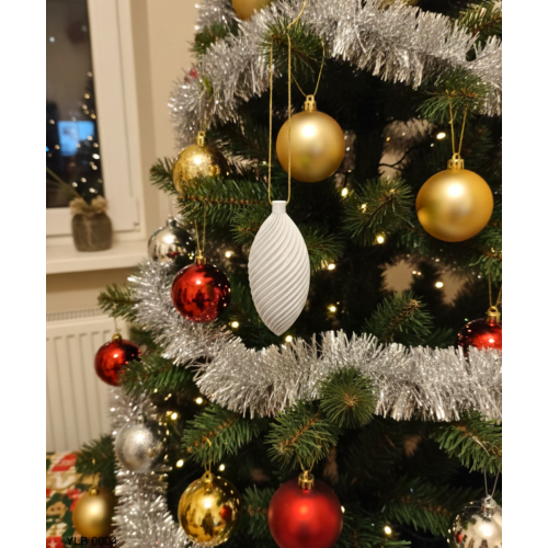 Beyaz Uzun Spiral Desenli Dekoratif Yılbaşı Süsü