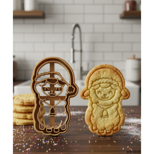 Çanlı Noel Kuzusu Kurabiye Kalıbı Şapkalı Sevimli Kuzu Figürlü Çift Parça Şeker ve Oyun Hamuru Kesici 