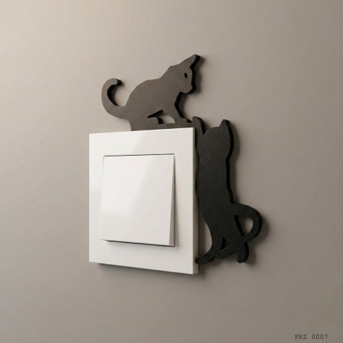 İki Kedi Figürlü Anahtar Priz Dekoru