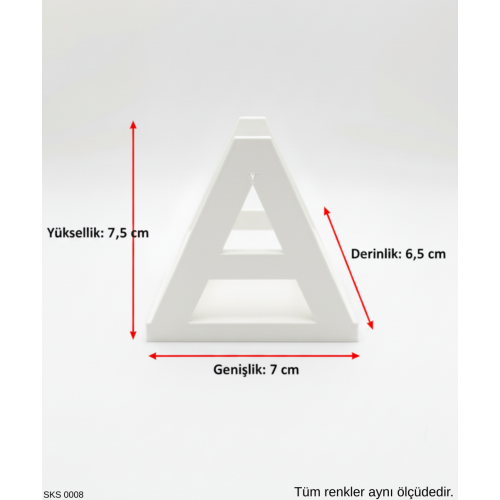 Kırmızı A Harf Şeklinde Mini Saksı İsmine Özel Baş Harf Tasarım 7,5 Cm Masa Üstü Ofis Dekoru