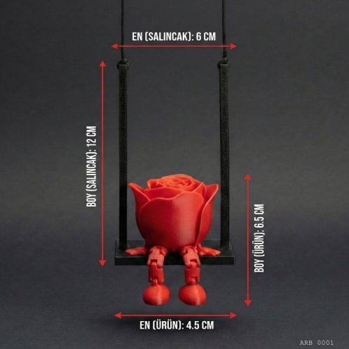 Salıncaklı Gül Figürlü Dikiz Aynası Süsü Araç İçi Dekoratif Asma Aksesuar