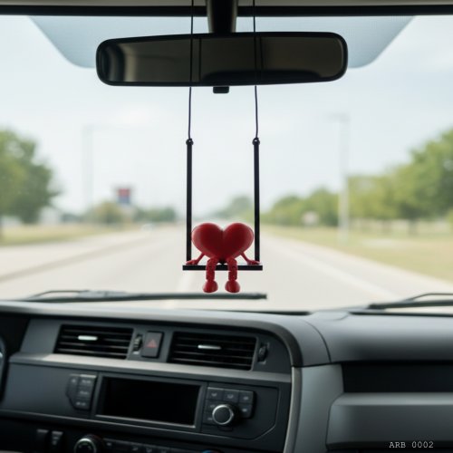 Salıncaklı Kalp Figürlü Dikiz Aynası Süsü Araç İçi Dekoratif Asma Aksesuar