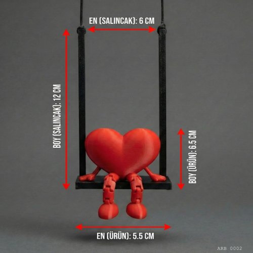 Salıncaklı Kalp Figürlü Dikiz Aynası Süsü Araç İçi Dekoratif Asma Aksesuar
