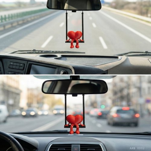 Salıncaklı Kalp Figürlü Dikiz Aynası Süsü Araç İçi Dekoratif Asma Aksesuar