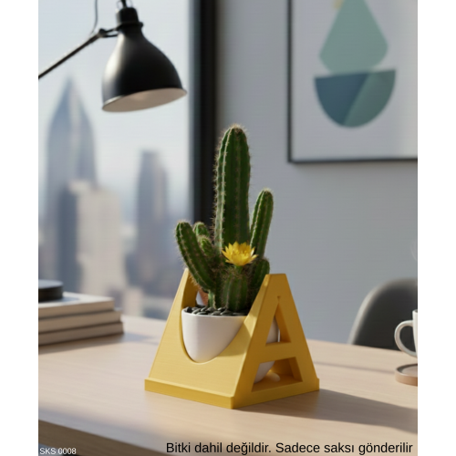 Sarı A Harf Şeklinde Mini Dekoratif Saksı İsmine Özel Baş Harf Tasarım 7,5 Cm Masa Üstü Ofis Dekoru