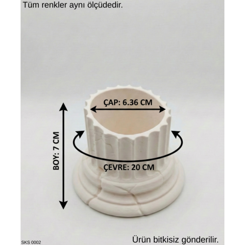 Sarı Klasik Sütun Form Mini Dekoratif Saksı 7 Cm Masa Ustu Ofis Dekoru