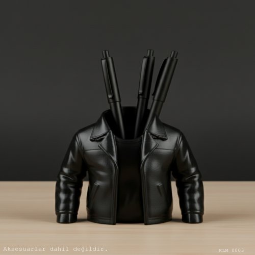 Siyah Ceket Tasarımlı Kalemlik Masaüstü Plastik Düzenleyici