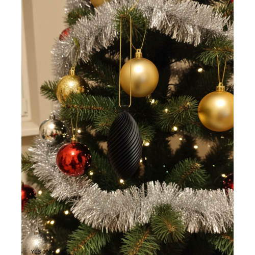 Siyah Uzun Spiral Desenli Dekoratif Yılbaşı Süsü