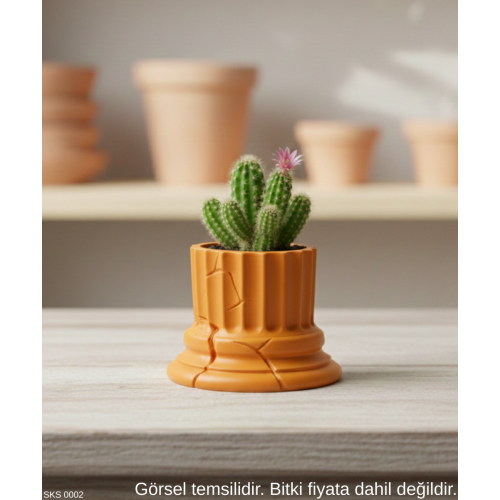Turuncu Klasik Sütun Form Mini Dekoratif Saksı 7 Cm Masa Ustu Ofis Dekoru
